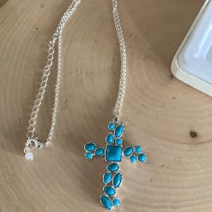 Cross turquoise silver necklace